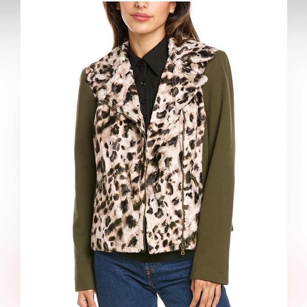 Trina Turk Reprise 2 Jacket in Animal Print and Army Green, Size 10, NWT